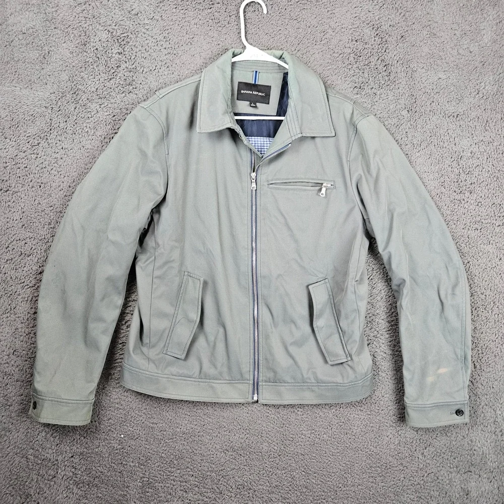 Banana Republic Mens Harrington Jacket Large Sage Green Full Zip Utility Coat‎